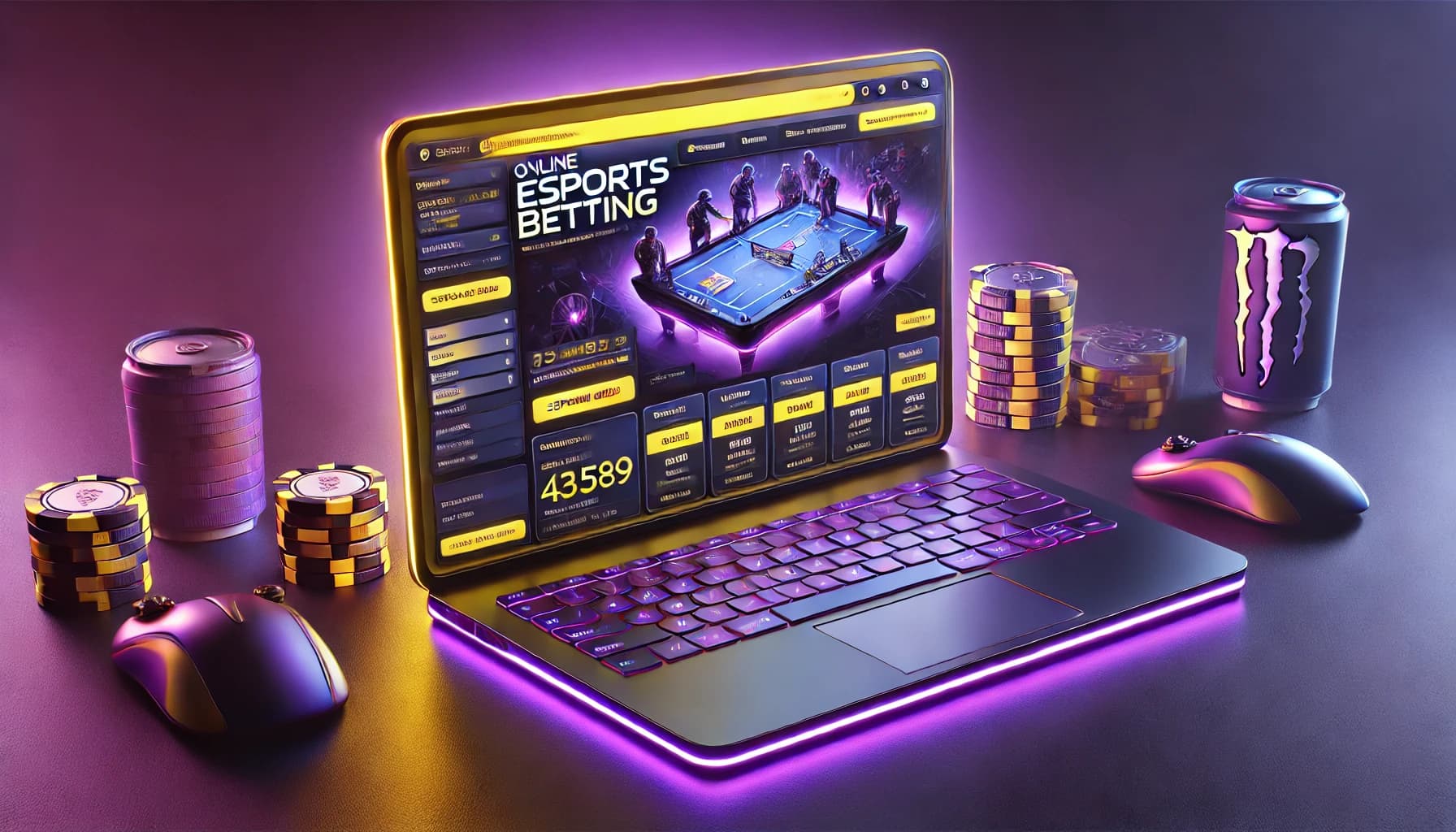 eSports betting laptop with neon